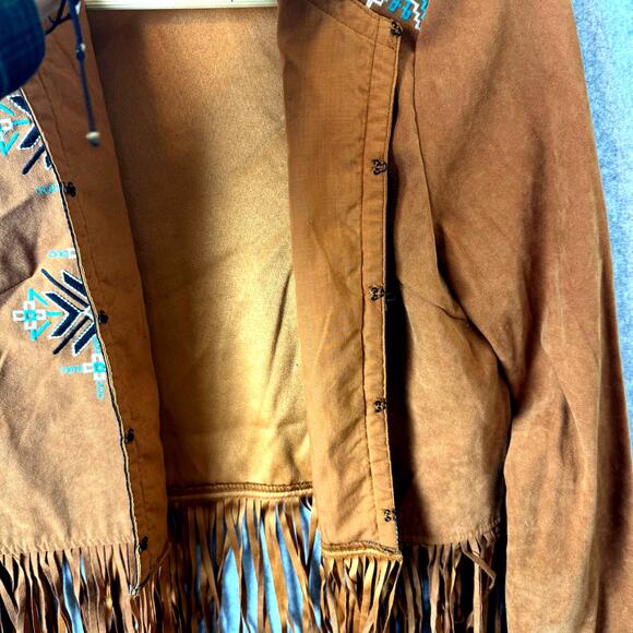 Flying Tomato Fringe Jacket Brown Faux Suede Womens Medium Boho Southwest Hippie - Picture 6 of 11
